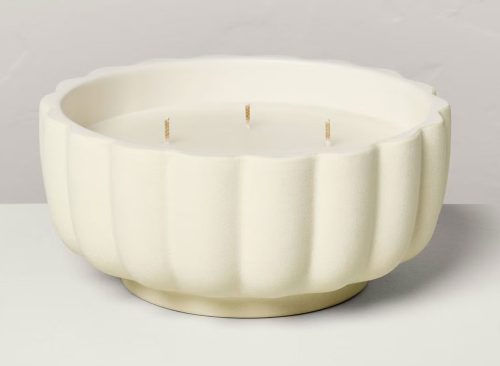 5-Wick Rustic Ceramic Salt Scalloped Jar Candle Cream 32oz - Hearth & Handâ„¢ with Magnolia: Farmhouse Decor, Sea Salt Scent