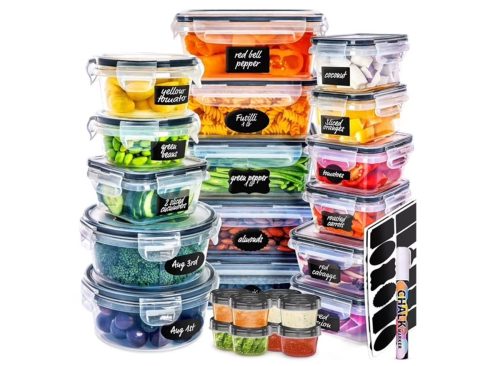 50 Pcs Food Storage Containers with Lids Airtight, Plastic Meal Prep Container for Pantry & Kitchen Organization & bento box & snack containers, BPA-Free, Leak-Proof with Labels & Marker Pen