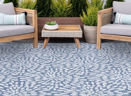 5x8 Water Resistant, Indoor Outdoor Rugs for Patios, Front Door Entry, Entryway, Deck, Porch, Balcony | Outside Area Rug for Patio | Blue, Floral | Size: 5'3'' x 7'3''