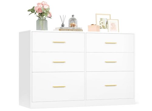 VASAGLE Custos Collection - Dresser for Bedroom, Chest of Drawers for Closet, Modern Style, TV Stand for Living Room, 6 Drawers, 15.8 x 46.9 x 30.7 Inches, Cloud White ULTS416WB01S