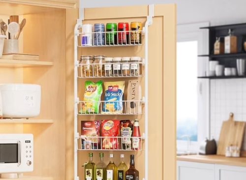 6-Tier Over the Door Pantry Organizer, Heavy-Duty Metal Pantry Door Organizer with 6 Baskets, Hanging Storage Door Organization Kitchen Door Rack, White