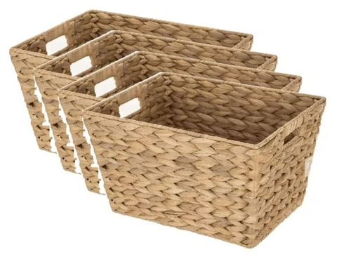 (6 pack) Better Homes & Gardens Large Water Hyacinth Decorative Storage Basket with Handles, 14 in x 11 in x 8.5 in