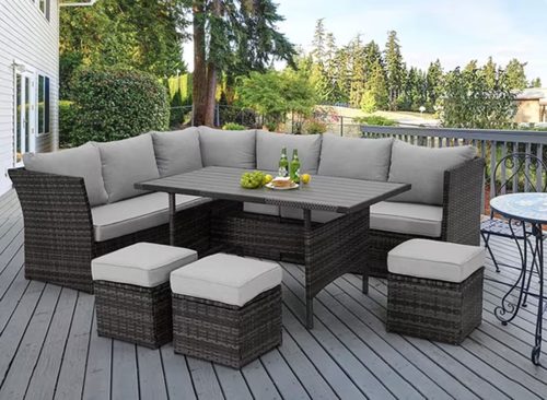 AECOJOY 7 Piece Patio Conversation Set, Outdoor Sectional Sofa Rattan Wicker Dining Furniture, Gray