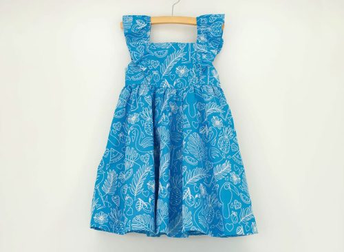Allover Summer Icon Embroidered Blue Woven Dress