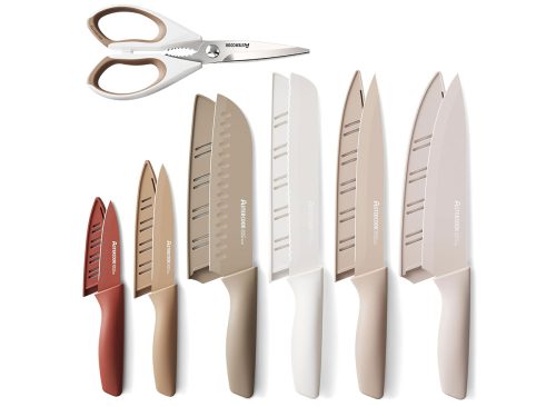 Astercook Knife Set, 13 Pieces Kitchen Knives Set with Healthy Anti-Rust Coating, Dishwasher Safe, Stainless Steel Chef Knife Sets with 6 Blade Guards, Fathers Day Gift for Men