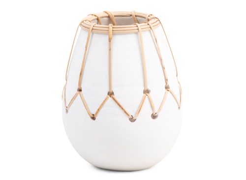 BREWSTER 6in Tamitt Terracotta Vase With Rattan Details