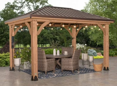 Backyard Discovery 14' x 10' Cordova Light Brown Cedar Gazebo with PowerPort