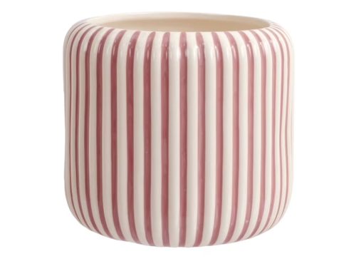 Beautiful 8" Rose Pink Stripe Ceramic Planter by Drew Barrymore