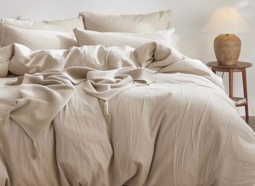 Bedsure 100% Washed Cotton Duvet Cover Queen Warm Sand Minimalist All Season Bedding Set GentleSoft OEKO TEX Certified Mother's Day Gift