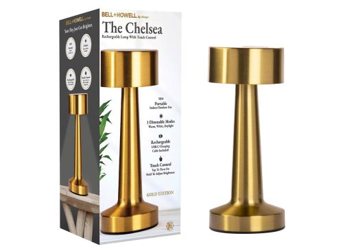 Bell Howell The Chelsea Rechargeable Lamp with Touch Control, Gold