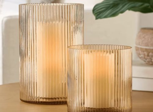 Better Homes & Gardens Amber Glass Ribbed Hurricane Candleholder, 8", Large