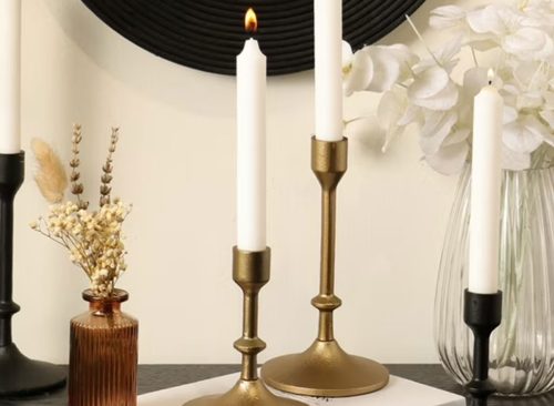 Better Homes & Gardens Gold Cast Iron Taper Candle Holder, 5.3", Medium