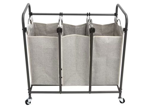 Better Homes & Gardens Laundry Sorter and Hamper, Metal Rolling Cart with 3 Removable Fabric Bins, Grey