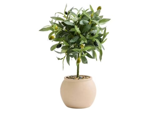 Better Homes & Gardens Realistic Artificial Olive Plant with Tan Ceramic Vase, 15-Inch