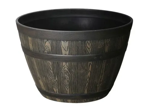 Better Homes & Gardens Whiskey Barrel Brown 100% Recycled Resin Planter, 19.9in x 19.9in x 13in