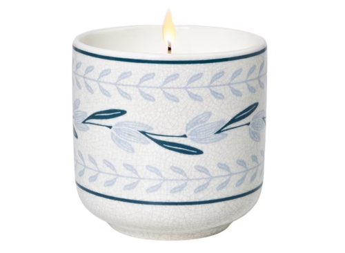 Better Homes and Gardens Salted Coconut Mahogany 1-Wick Fluted Jar Candle, Crackle Blue Flower, 8 oz