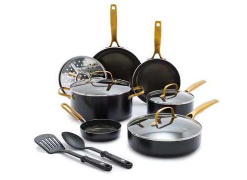 Blue Diamond Gold Edition Ceramic Nonstick 12-Piece Cookware Set—PFAS-Free