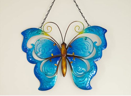 Blue Glass Butterfly Wall Hanging