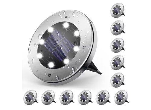 CHARKEE 12 Pack Solar Ground Lights Outdoor Waterproof,8 LED Solar Powered in Garden Disk Light for Outside Driveway Walkway Pathway Lawn Patio Yard Decor