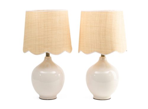 CRESTVIEW COLLECTION Set Of 2 21in Ceramic Table Lamps With Scalloped Shades