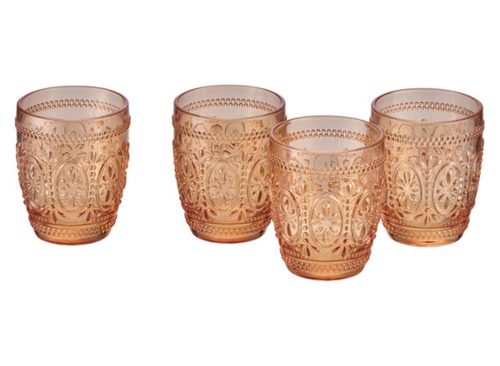 CROFTON Embossed Drinkware Set - Wine Glasses, Amber