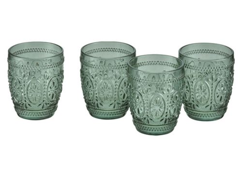 CROFTON Embossed Drinkware Set - Wine Glasses, Green