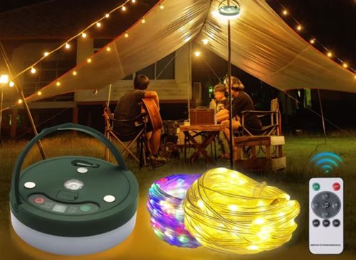 CandWuom Camping Lights, Outdoor Camping String Lights with 9 Lighting Modes, 32.8FT USB Rechargeable with Remote Control, IPX4 Waterproof Portable Warm Lights for Tent, Yard, Hiking & Decoration