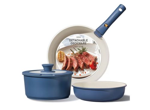 Carote 5 Pcs Pots and Pans Nonstick, Cookware Set with Detachable Handles, Oven Safe, Induction Ready, Stackable Kitchen Cooking Set, Navy Blue