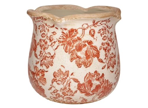 Ceramic Pots for Plants, Vintage Plant Pot with Drainage Hole, 6.11in. Planter for Indoor Plants, Crackle Glaze Finish Flower Pot, Perfect Ceramic Planter for Gardening, Red Blooms