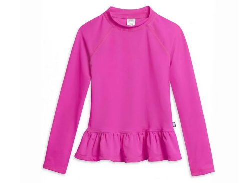 City Threads USA-Made Swim Peplum UPF 50+ Long Sleeve Girls Rashguard Tee | Hot Pink - 3T