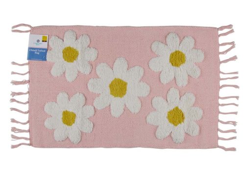 Comfort Bay Pink Floral Pattern Chindi Tufted Rug, 18x28 in