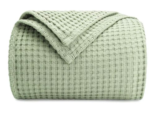Comfy Cubs Waffle Blanket Twin, 90" x 66" - 100% Cotton Soft Textured Thermal Weave, Lightweight Breathable Bed Blanket - Sage