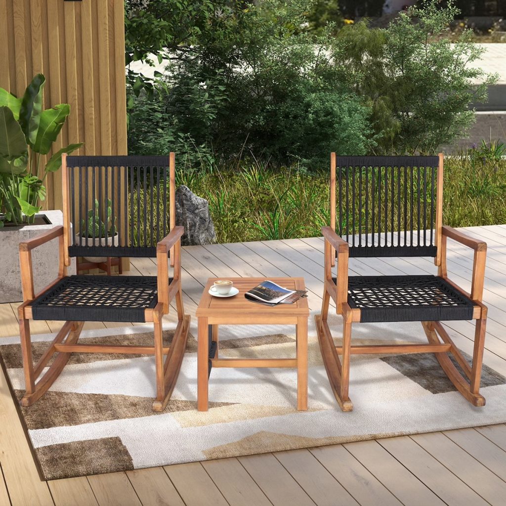 Costway 3-Piece Patio Bistro Table Rocking Chair Set