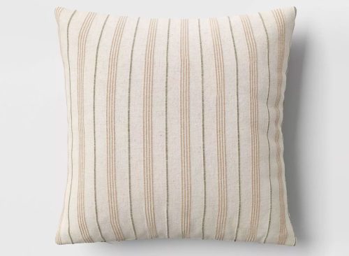 Cotton Flax Woven Striped Square Throw Pillow Beige - Threshold™: Decorative Accent