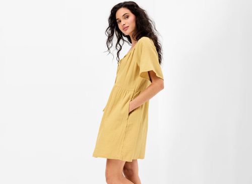 Crinkle Gauze Flutter-Sleeve Mini Swing Dress