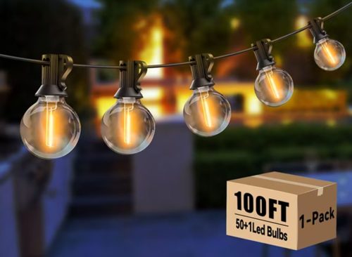 DAYBETTER Outdoor String Lights,100ft,with 50 G40 Edison Vintage Bulbs,Waterproof for Patio Garden Gazebo Bistro Cafe Backyard