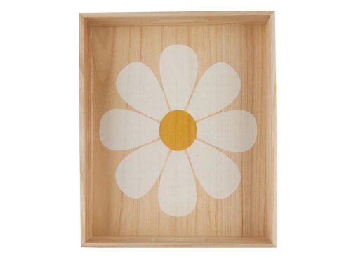 Decorative Large White Daisy Printed Wood Tray