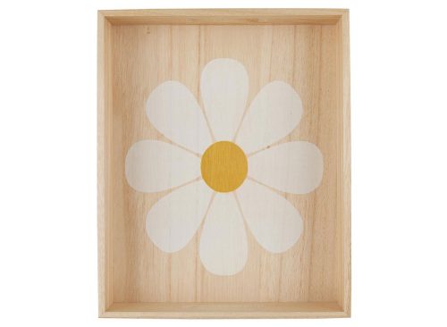 Decorative Medium White Daisy Printed Wood Tray