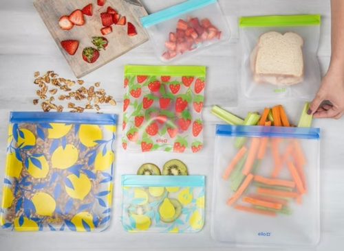 Ello 12-Pack Plastic Reusable Food Storage Bags, Summer Fruits