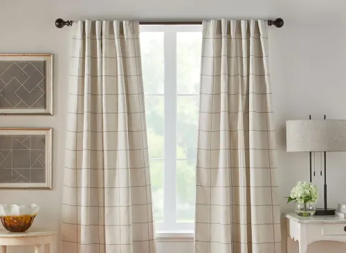 Elrene Home Fashions Brighton Windowpane Plaid Blackout Window Curtain, Living Room and Bedroom Drape with Rod Pocket Tabs, 52" x 84", Linen, 1 Panel
