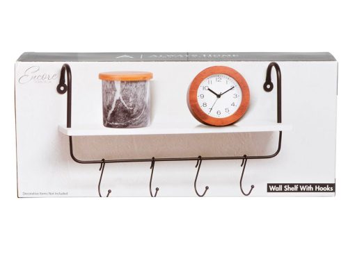 Encore Home Decor Wall Shelf with Hooks, Assorted