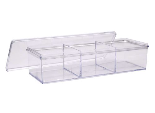 Essentials Clear Plastic 3-Compartment Storage Trays with Lids, 8x3x2 in