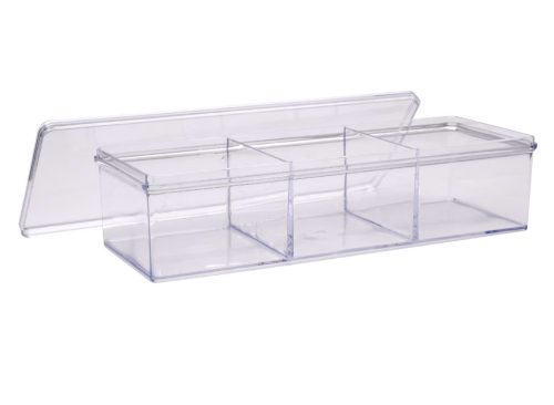 Essentials Clear Plastic 3-Compartment Storage Trays with Lids, 8x3x2 in