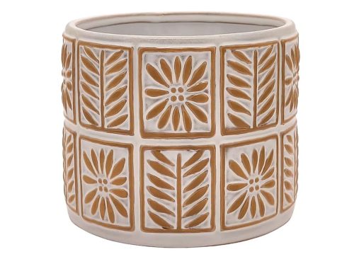 Everyday Decor Floral Wax Resist Ceramic Planter