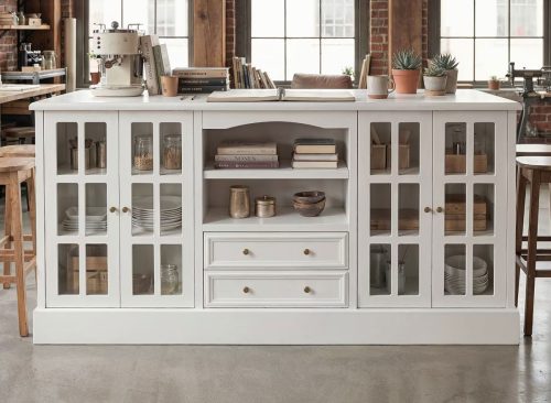 FamapyMultipurpose Craft Table with Storage Sewing Workstation Island for Art DIY Sewing Adjustable Shelves Thoughtful Mother's Day Gift