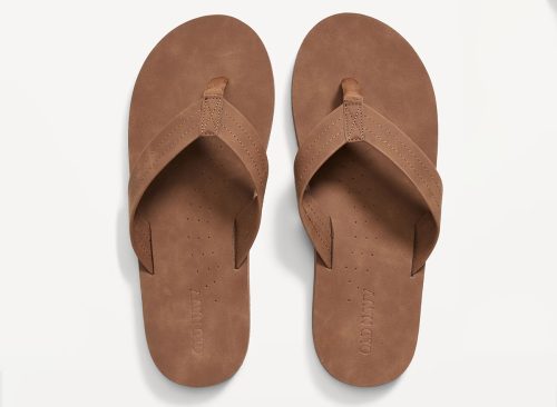 Faux-Leather Flip-Flop Sandals for Men