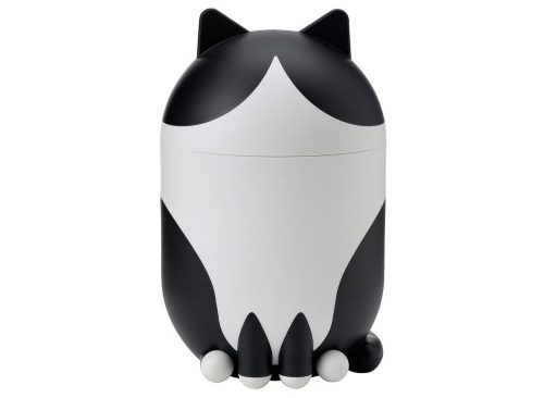 GREJSIMOJS Storage with lid, cat-shaped black/white