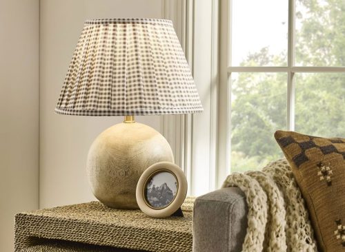 Gingham Pleated Lamp Shade Brown - Threshold™ designed with Studio McGee