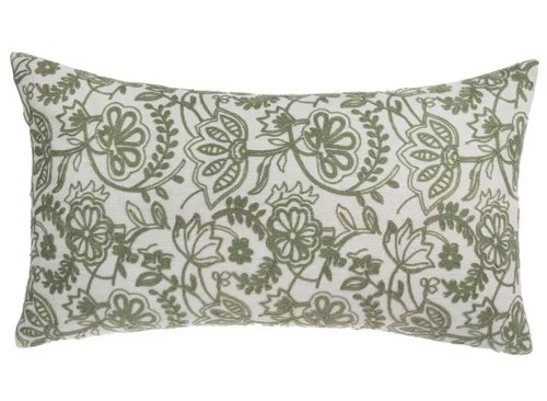 Green Embroidered Floral Pillow