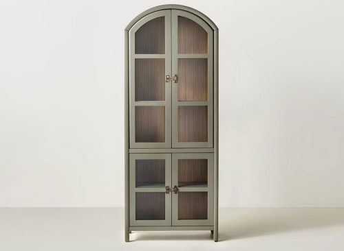 Grooved Wood with Glass 4 Door Arch Cabinet Sage Green - Hearth & Hand™ with Magnolia